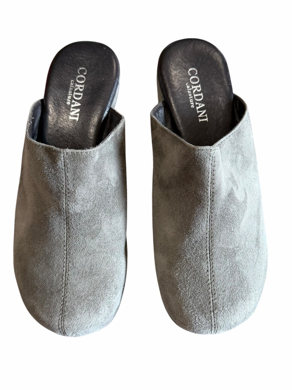 Cordani Mules Women’s 39 Gray Suede Camryn Platform Wedge Chunky Retro Italian